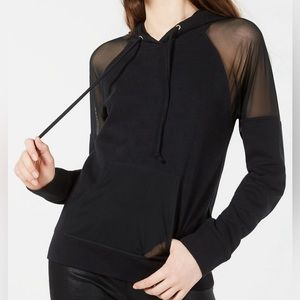 Material Girl Black Long Sleeve Mesh-Inset Hoodie Size Medium NWOT
